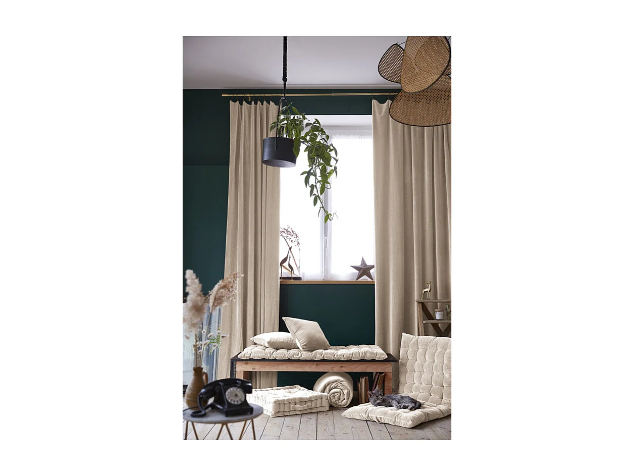 Rideau ajustable 140 x 270 cm velours de coton écru - MIRABEL