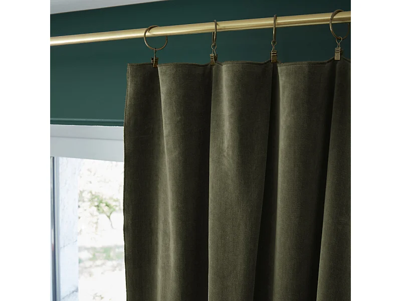 Rideau ajustable 140 x 270 cm velours de coton vert - MIRABEL