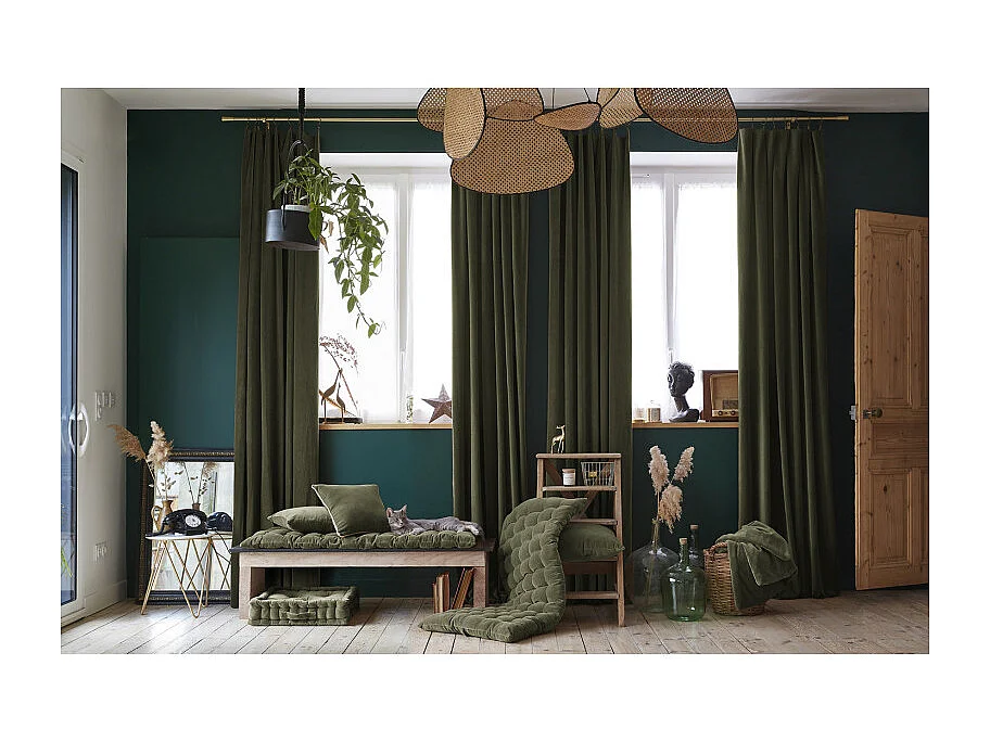Rideau ajustable 140 x 270 cm velours de coton vert - MIRABEL