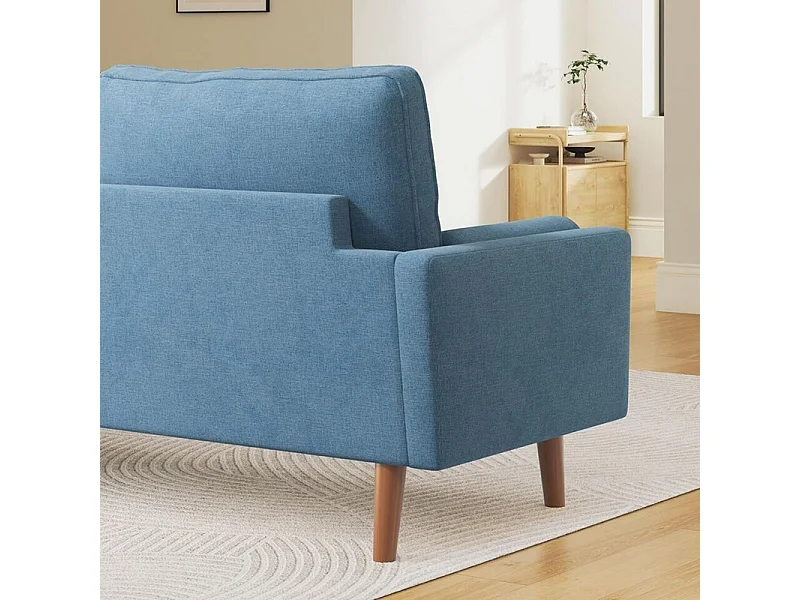 3-zitsbank in moderne linnenstof met armleuningen, massief houten poten - 173x77x84cm - Blauw