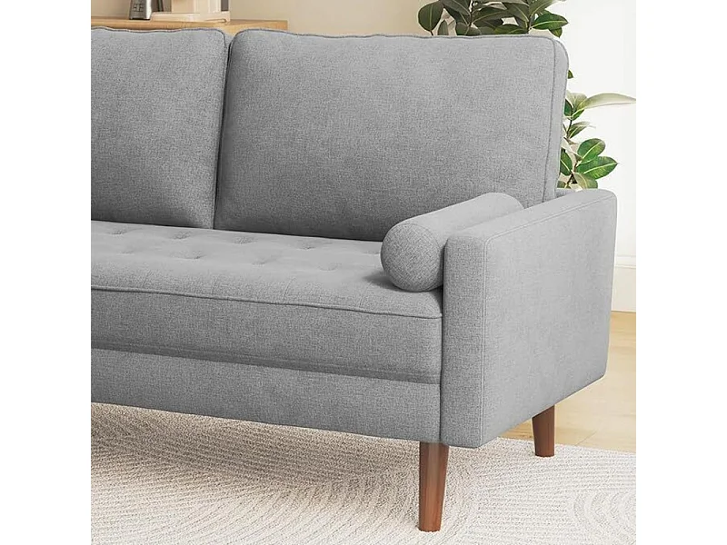 3-zitsbank in moderne linnenstof met armleuningen, massief houten poten - 173x77x84cm - Grijs