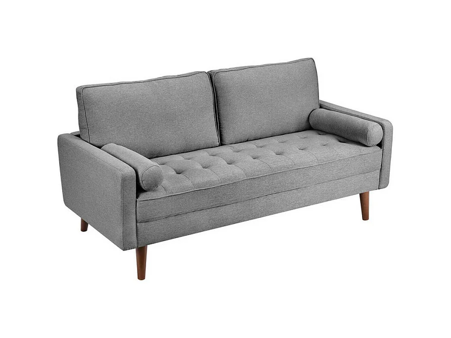3 -Seerer -Sofa im grauen Leinenstoff - skandinavisch - mit 2 Kissen und Armlehnen - Massive Holzfüße - 173x77x84cm