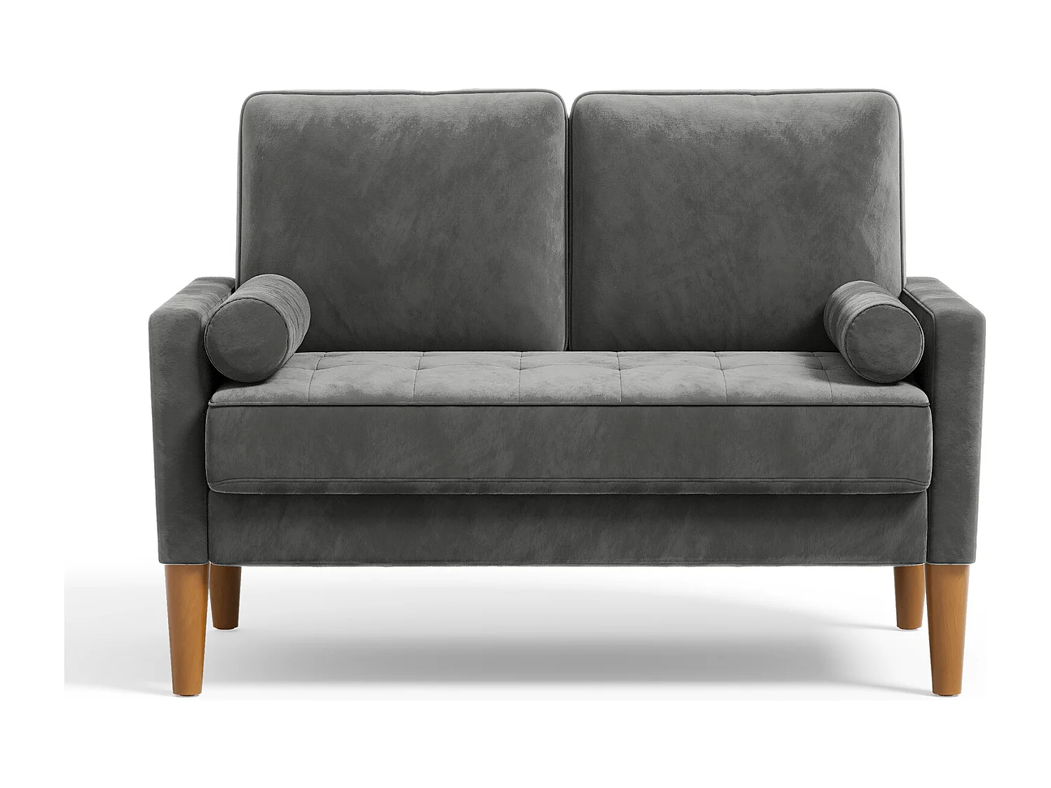 Scandinavische 2-zitsbank, loveseat fluwelen mini-bank met gerolde armleuning, woonkamerfauteuil met armleuningen, 121x77x87cm - grijs