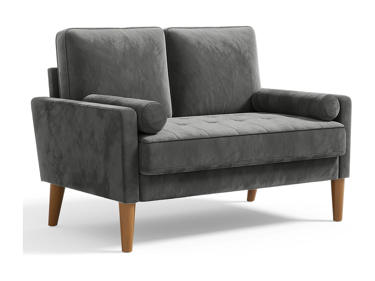 Scandinavische 2-zitsbank, loveseat fluwelen mini-bank met gerolde armleuning, woonkamerfauteuil met armleuningen, 121x77x87cm - grijs