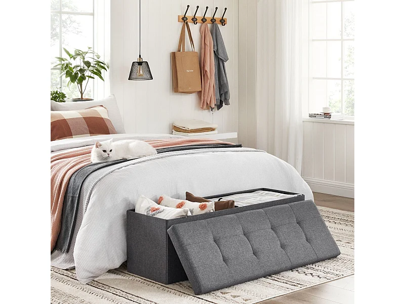 Banc Tabouret Boîte de Rangement Polyester Commode Pliable - 110x38x38cm - Gris foncé