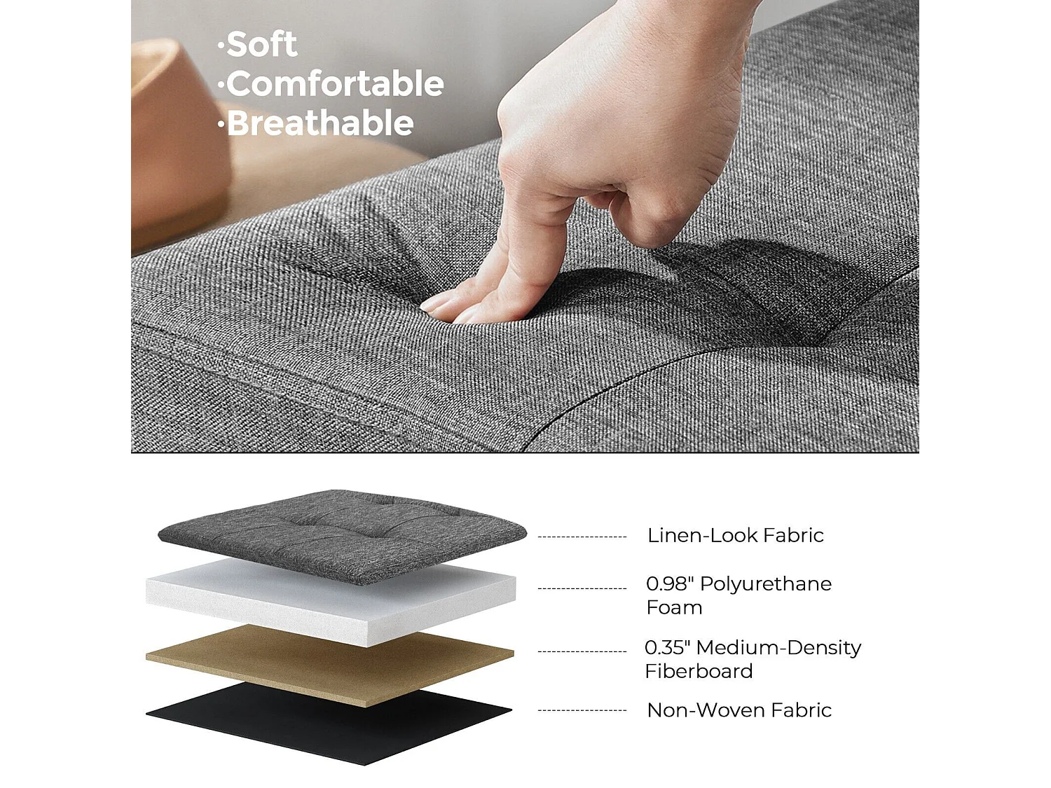 Banc Tabouret Boîte de Rangement Polyester Commode Pliable - 110x38x38cm - Gris foncé