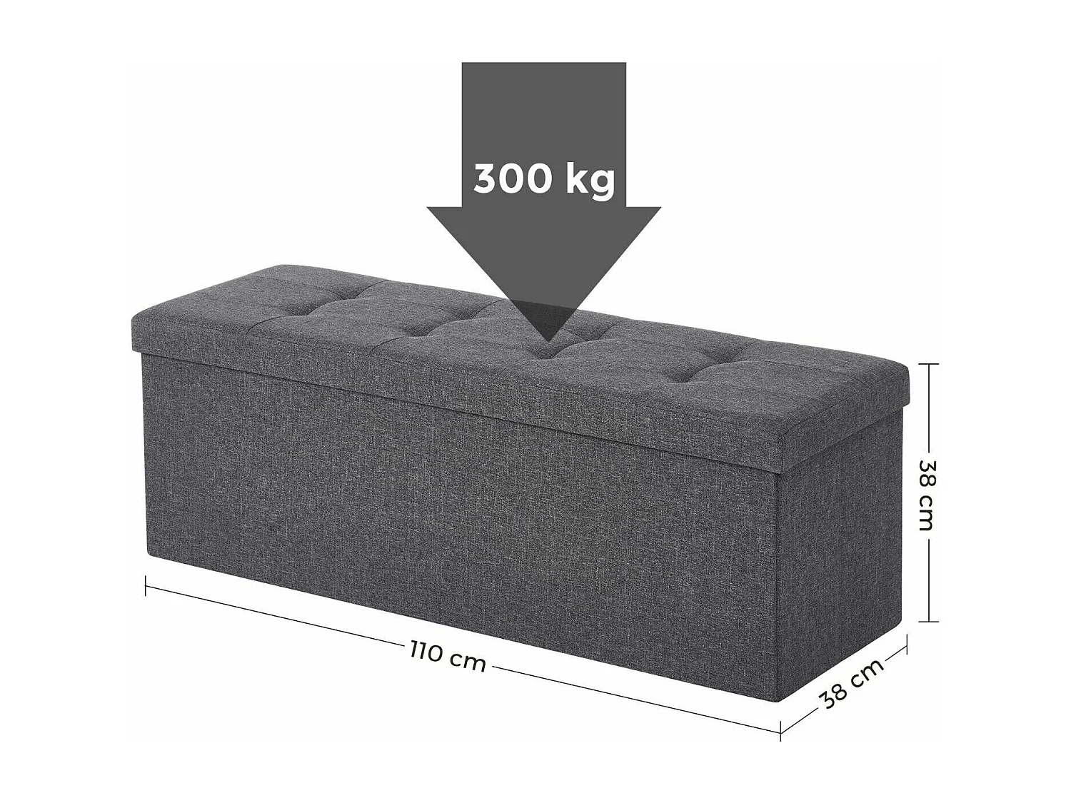 Banc Tabouret Boîte de Rangement Polyester Commode Pliable - 110x38x38cm - Gris foncé