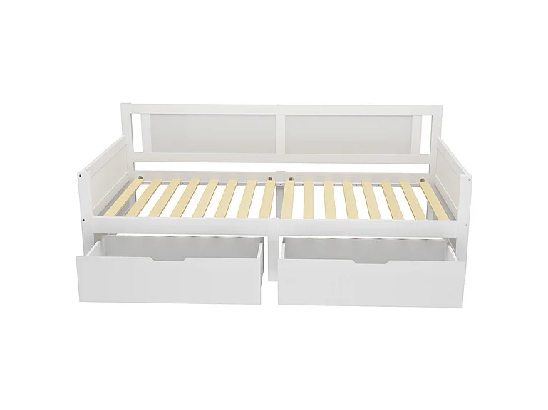 Canapé lit 90x200 cm lit simple avec deux compartiments de rangement lit en bois massif blanc