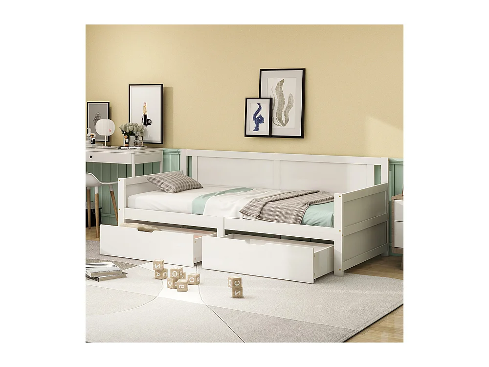 Canapé lit 90x200 cm lit simple avec deux compartiments de rangement lit en bois massif blanc
