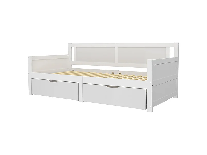 Canapé lit 90x200 cm lit simple avec deux compartiments de rangement lit en bois massif blanc