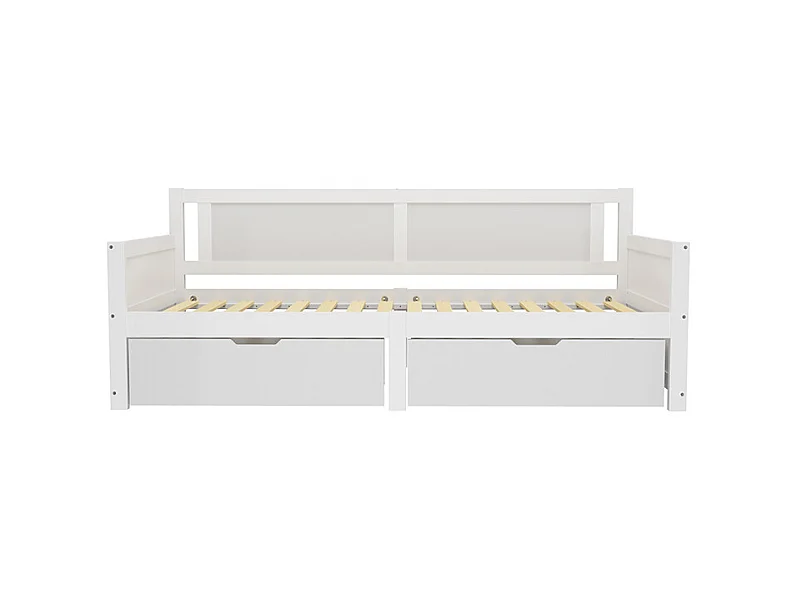 Canapé lit 90x200 cm lit simple avec deux compartiments de rangement lit en bois massif blanc