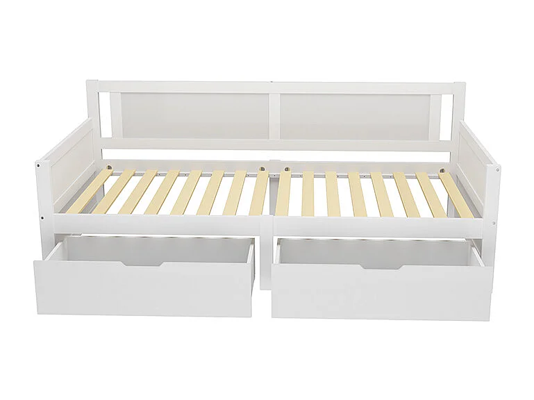 Canapé lit 90x200 cm lit simple avec deux compartiments de rangement lit en bois massif blanc