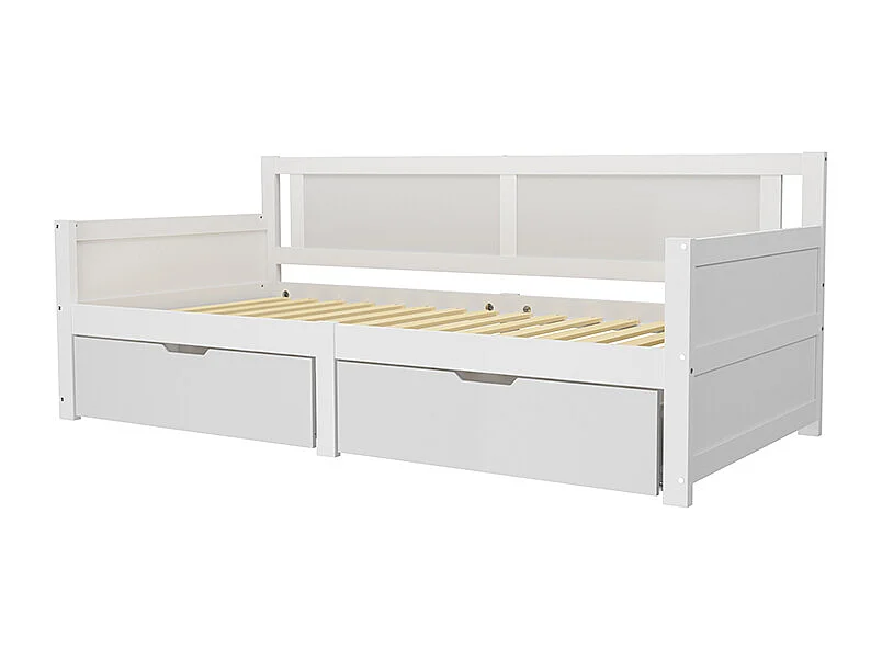 Canapé lit 90x200 cm lit simple avec deux compartiments de rangement lit en bois massif blanc