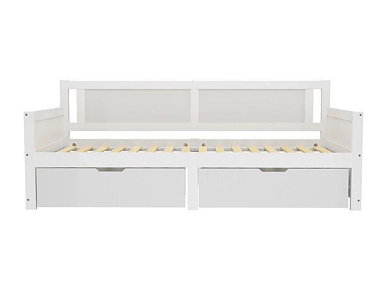 Canapé lit 90x200 cm lit simple avec deux compartiments de rangement lit en bois massif blanc