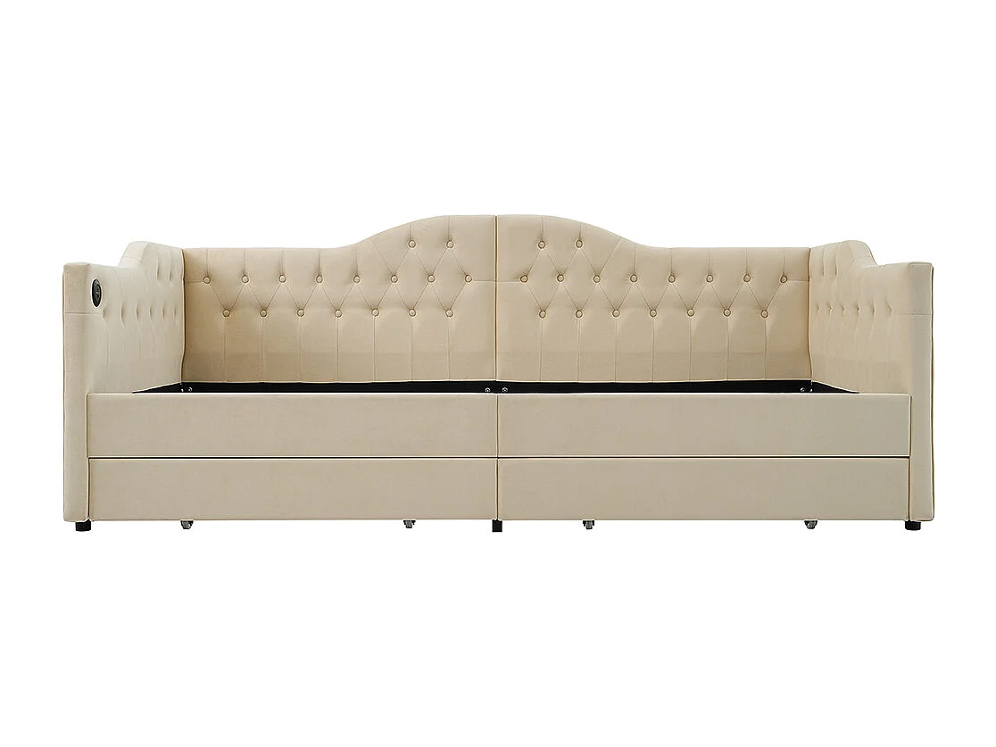 Lit avec tiroirs Canapé-lit Lit 90x200 cm lit avec USB Type C beige