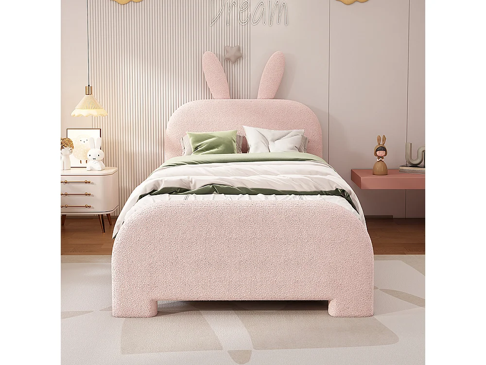 Lit enfant Lit avec tiroir Lit 90x200 cm laine de mouton résistante forme lapin cartoon rose