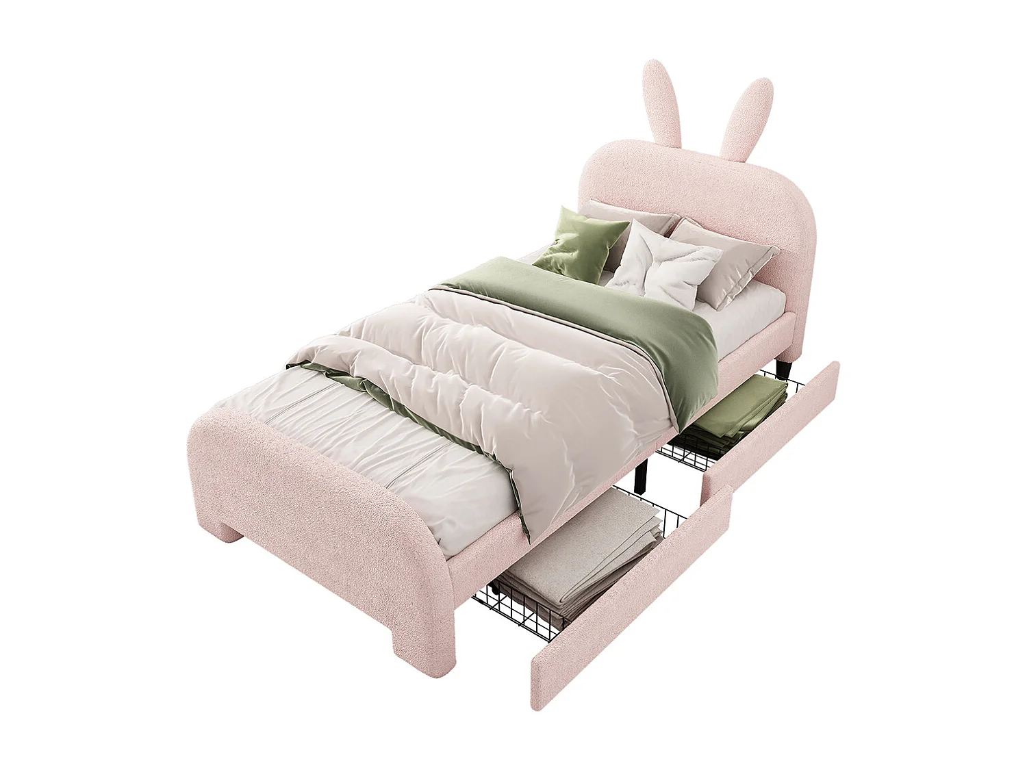 Lit enfant Lit avec tiroir Lit 90x200 cm laine de mouton résistante forme lapin cartoon rose