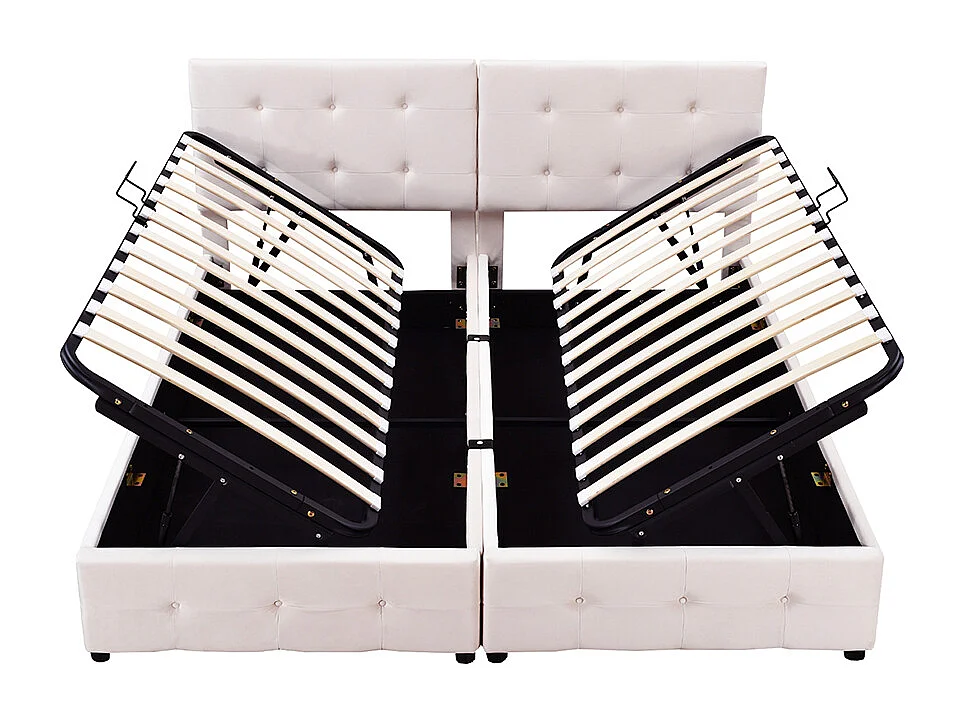Lit double Lit rembourré 180x200 cm Lit de rangement hydraulique Lit double Tissu velours doux pour la peau Beige