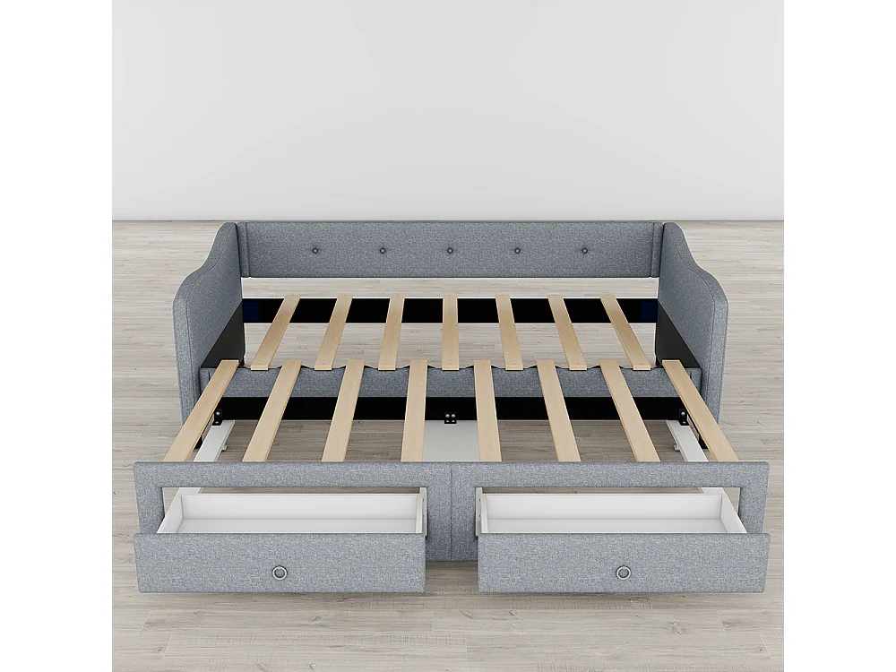 Canapé-lit Lit de jour 90x200 cm avec extension Lit avec deux tiroirs lit simple gris