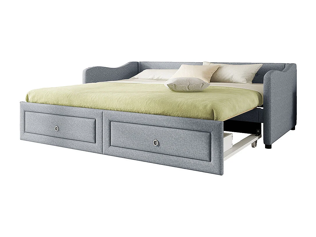 Canapé-lit Lit de jour 90x200 cm avec extension Lit avec deux tiroirs lit simple gris