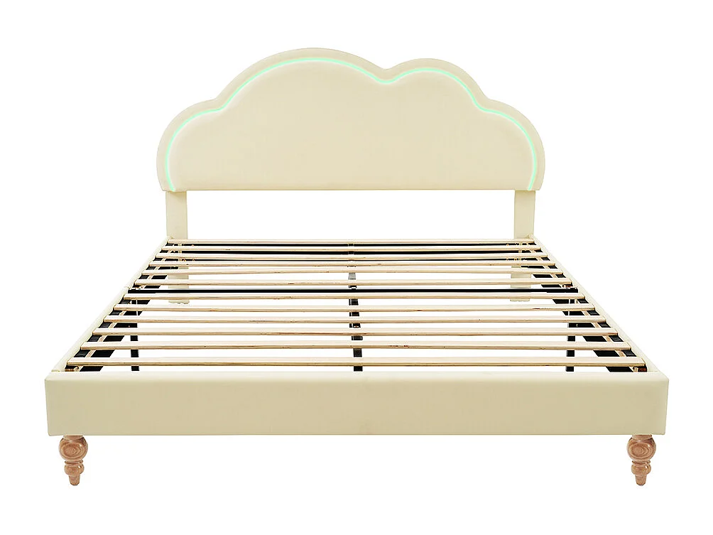 Lit enfant LED Lit1 160x200 cm Lit avec tête de lit réglable PU lit en crème Tête de lit nuage