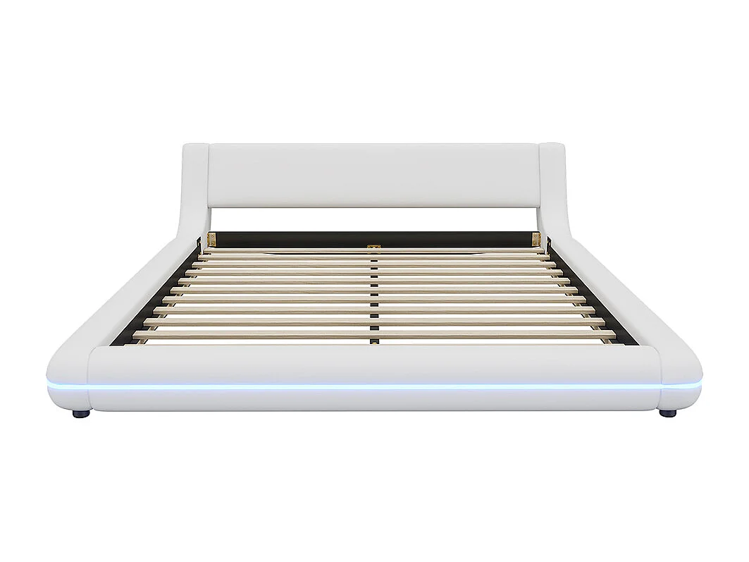 Lit adulte Lit double Lit 160x200 cm avec d'ambiance LED télécommande 24 touches PU blanc