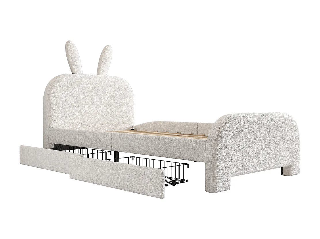 Lit enfant Lit avec tiroir Lit 90x200 cm laine de mouton résistante forme lapin cartoon blanc