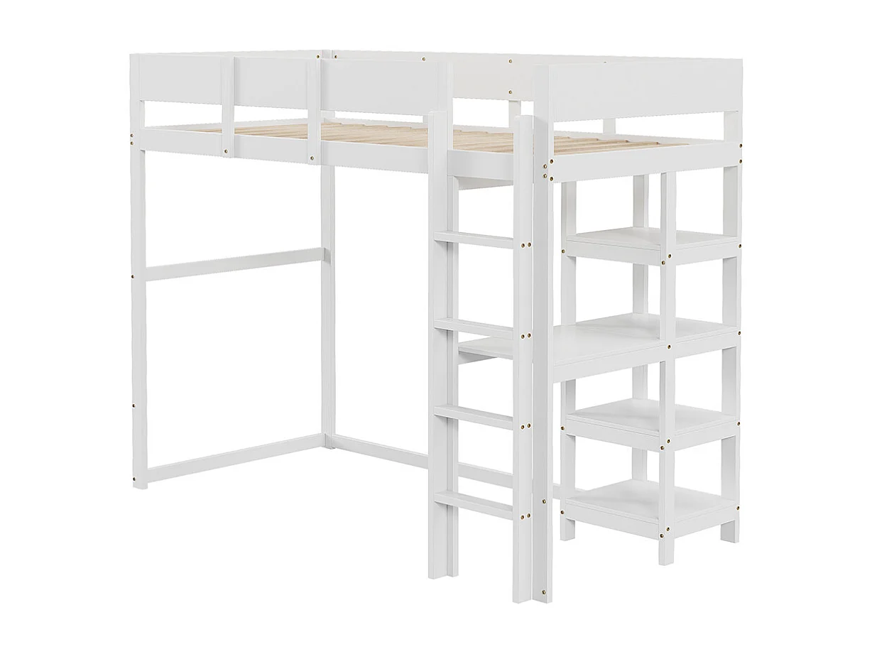 Lit surélevé Lit 90x200 cm cadre de lit en pin massif avec sommier à lattes Lit enfant pour adolescents blanc