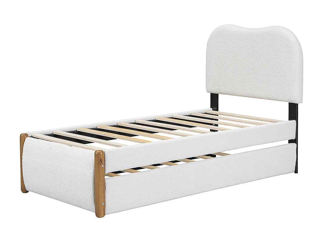 Lit enfant Lit simple 90x200 cm Lit capitonné avec lit gigogne pratique tissu blanc