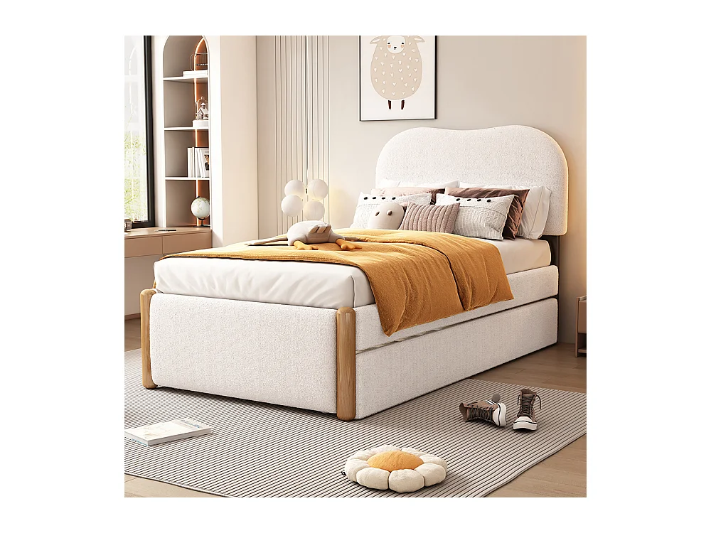 Lit enfant Lit simple 90x200 cm Lit capitonné avec lit gigogne pratique tissu blanc