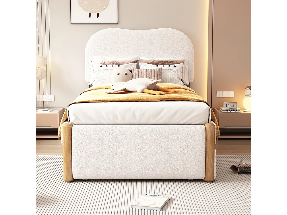 Lit enfant Lit simple 90x200 cm Lit capitonné avec lit gigogne pratique tissu blanc