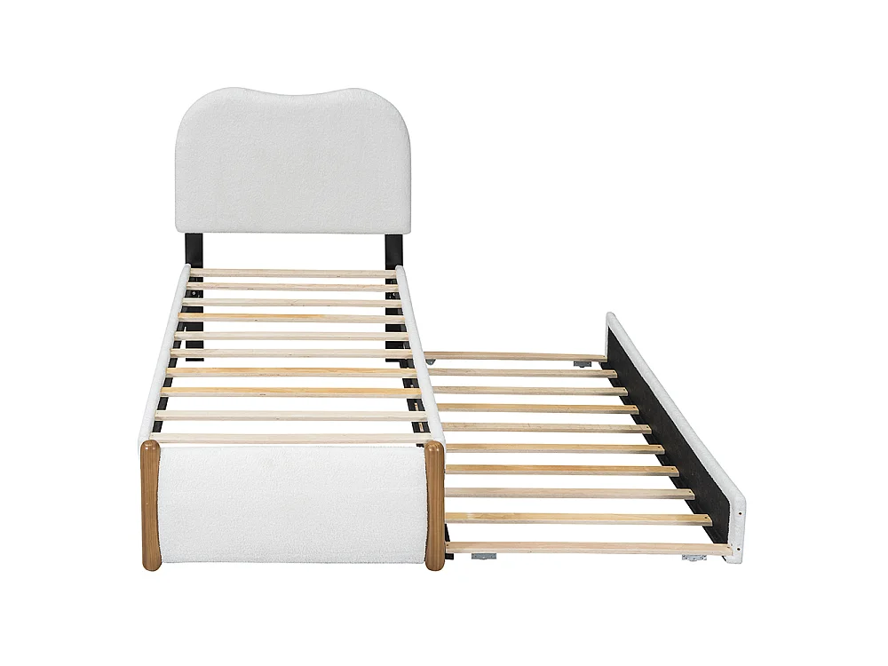 Lit enfant Lit simple 90x200 cm Lit capitonné avec lit gigogne pratique tissu blanc
