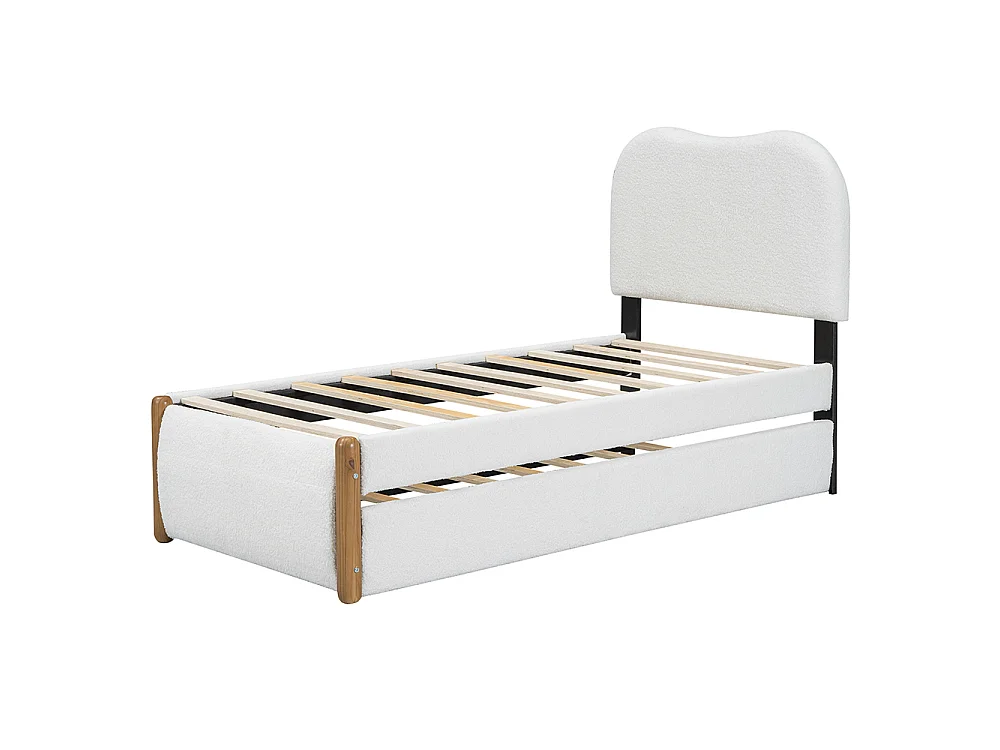 Lit enfant Lit simple 90x200 cm Lit capitonné avec lit gigogne pratique tissu blanc