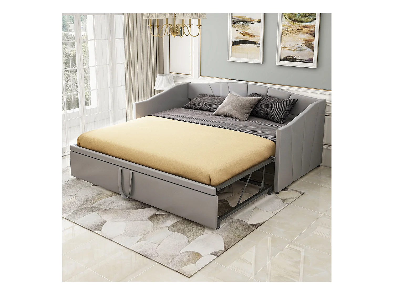 Canapé-lit Lit adulte 90/180x200 cm avec sommiers à lattes lit en velours gris