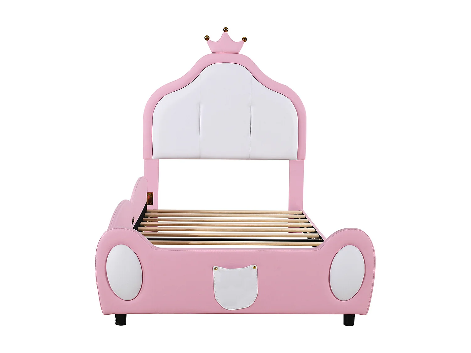 Lit enfant Lit 90x200 cm Lit avec corniche design patchwork bicolore simili cuir rose