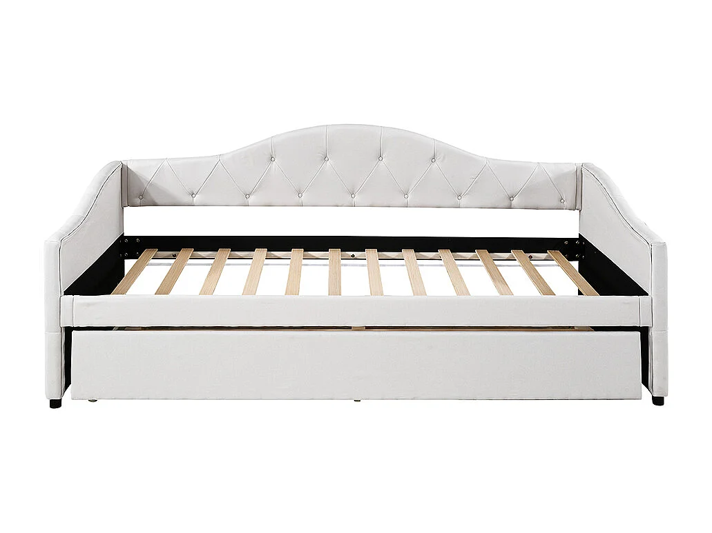 Lit 90x200 cm avec lit escamotable canapé-lit lit simple lin design minimaliste beige