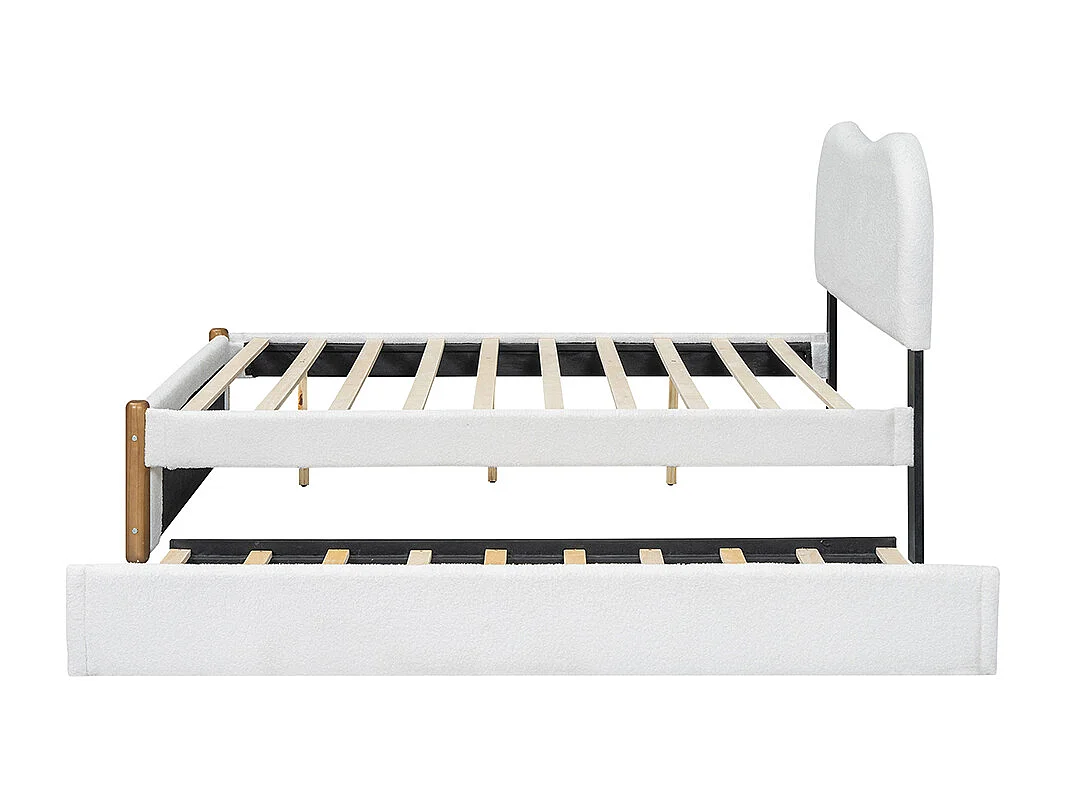 Lit enfant Lit double 140x200 cm Lit capitonné avec lit gigogne pratique tissu blanc