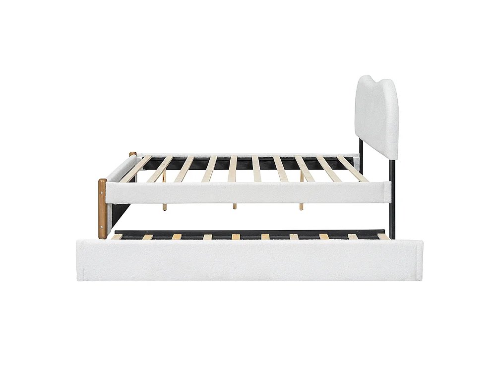 Lit enfant Lit double 140x200 cm Lit capitonné avec lit gigogne pratique tissu blanc