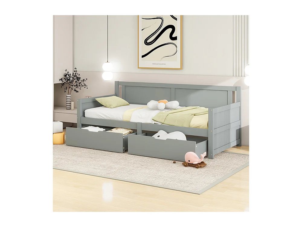 Canapé lit 90x200 cm lit simple avec deux compartiments de rangement lit en bois massif gris