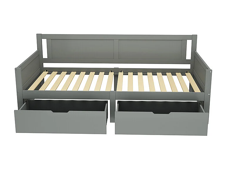 Canapé lit 90x200 cm lit simple avec deux compartiments de rangement lit en bois massif gris