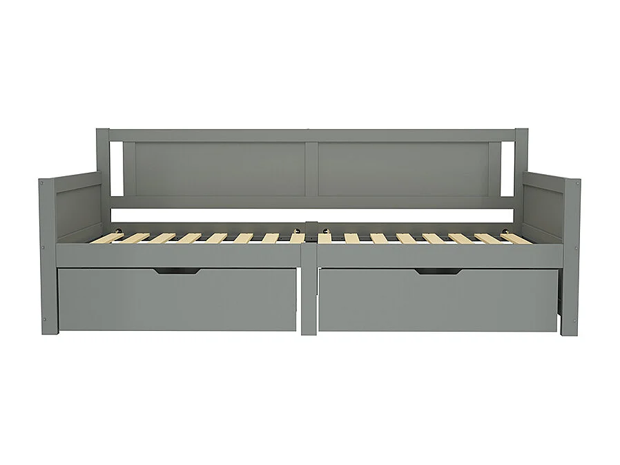 Canapé lit 90x200 cm lit simple avec deux compartiments de rangement lit en bois massif gris