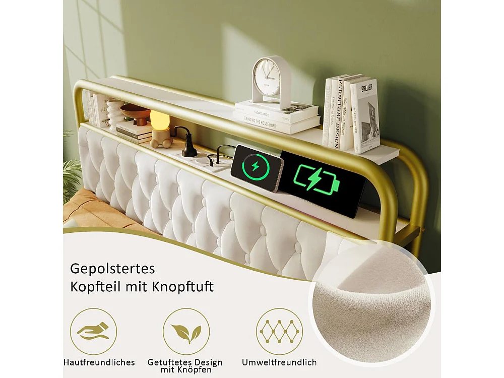 Lit avec tiroirs Lit 140×200 cm Lit adulte Lit double avec APP-Control LED blanc