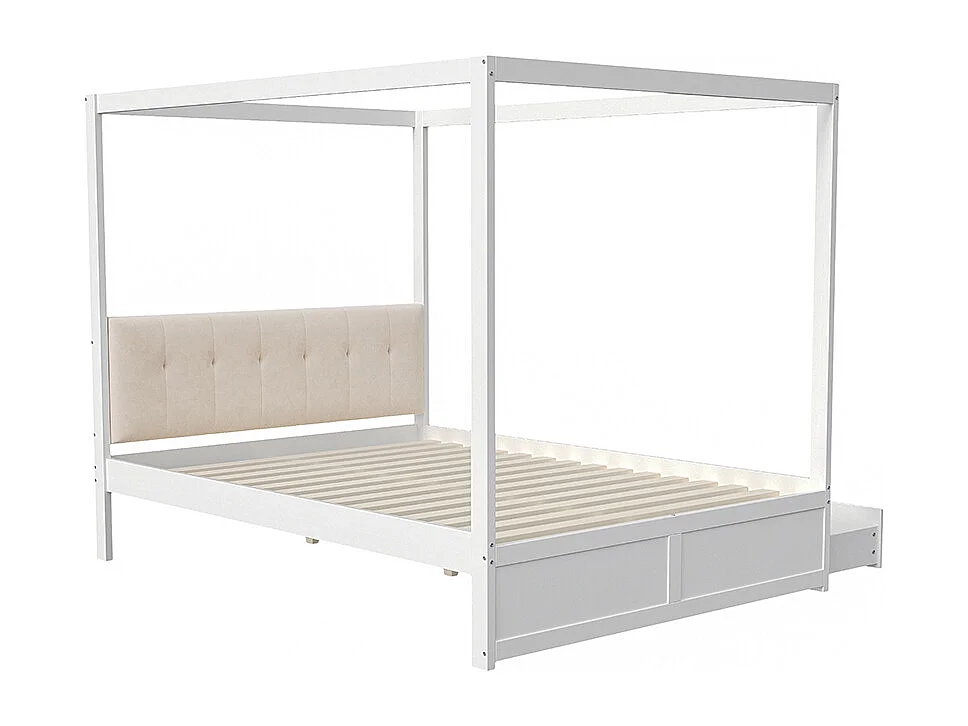 Lit enfant Lit 140x200 cm avec grands tiroirs et dossier moelleux bois blanc
