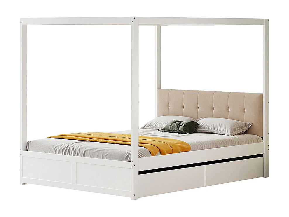 Lit enfant Lit 140x200 cm avec grands tiroirs et dossier moelleux bois blanc