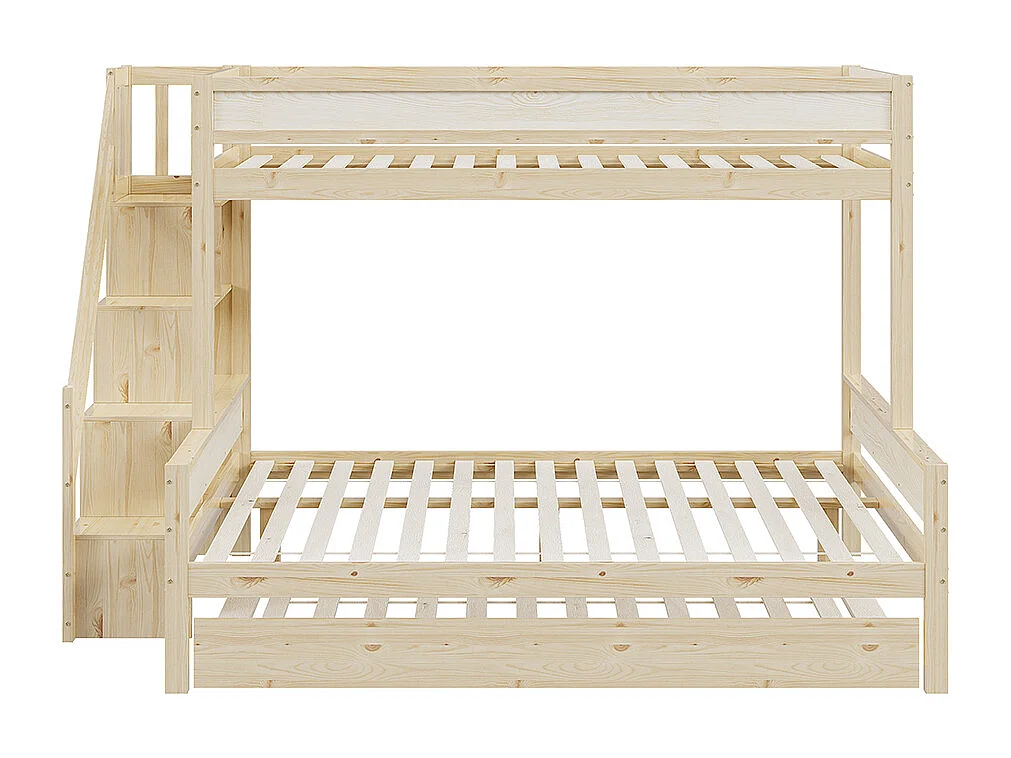 Lit superposé Lit d'enfant 90x200/140x200 cm lit gigogne 90x190 bois massif avec marches de sécurité naturel