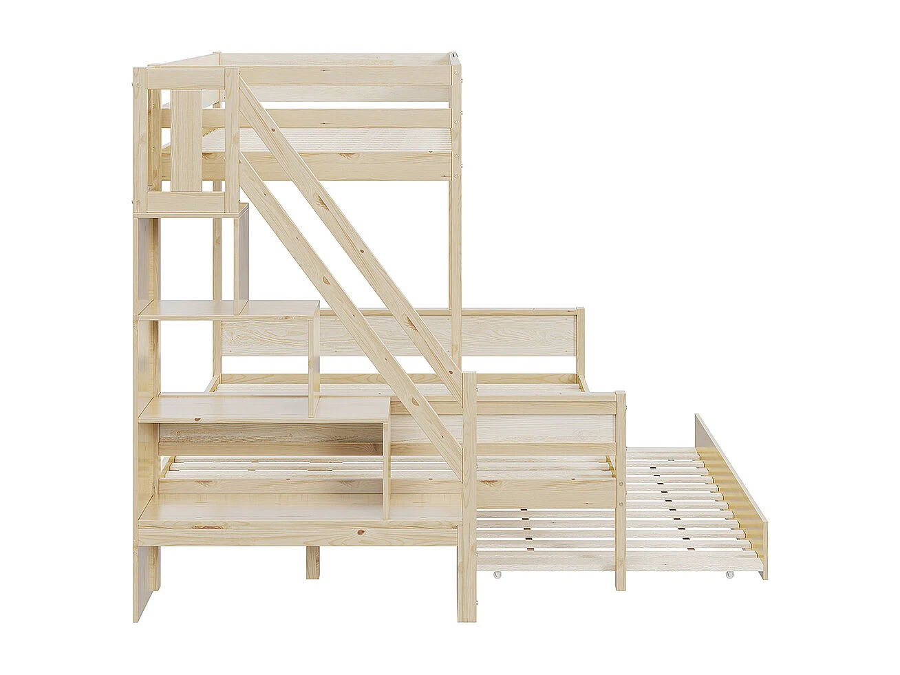 Lit superposé Lit d'enfant 90x200/140x200 cm lit gigogne 90x190 bois massif avec marches de sécurité naturel