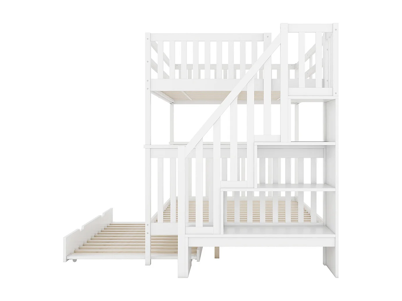 Lit superposé Lit enfant Lit 140x200 cm étagère escalier équipé d'un lit gigogne blanc