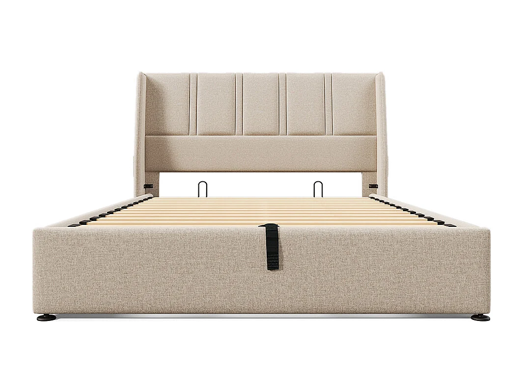Lit coffre Lit adulte Lit 140x200 cm Poches de Chargement Latérales Hydraulique Lit Simple Lin Beige