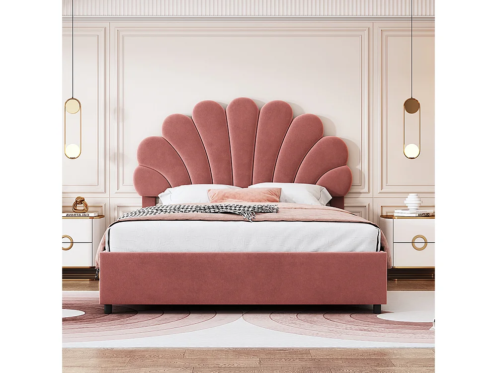 Lit enfant 140x200 cm Lit coffre Lit d'invité velours rose