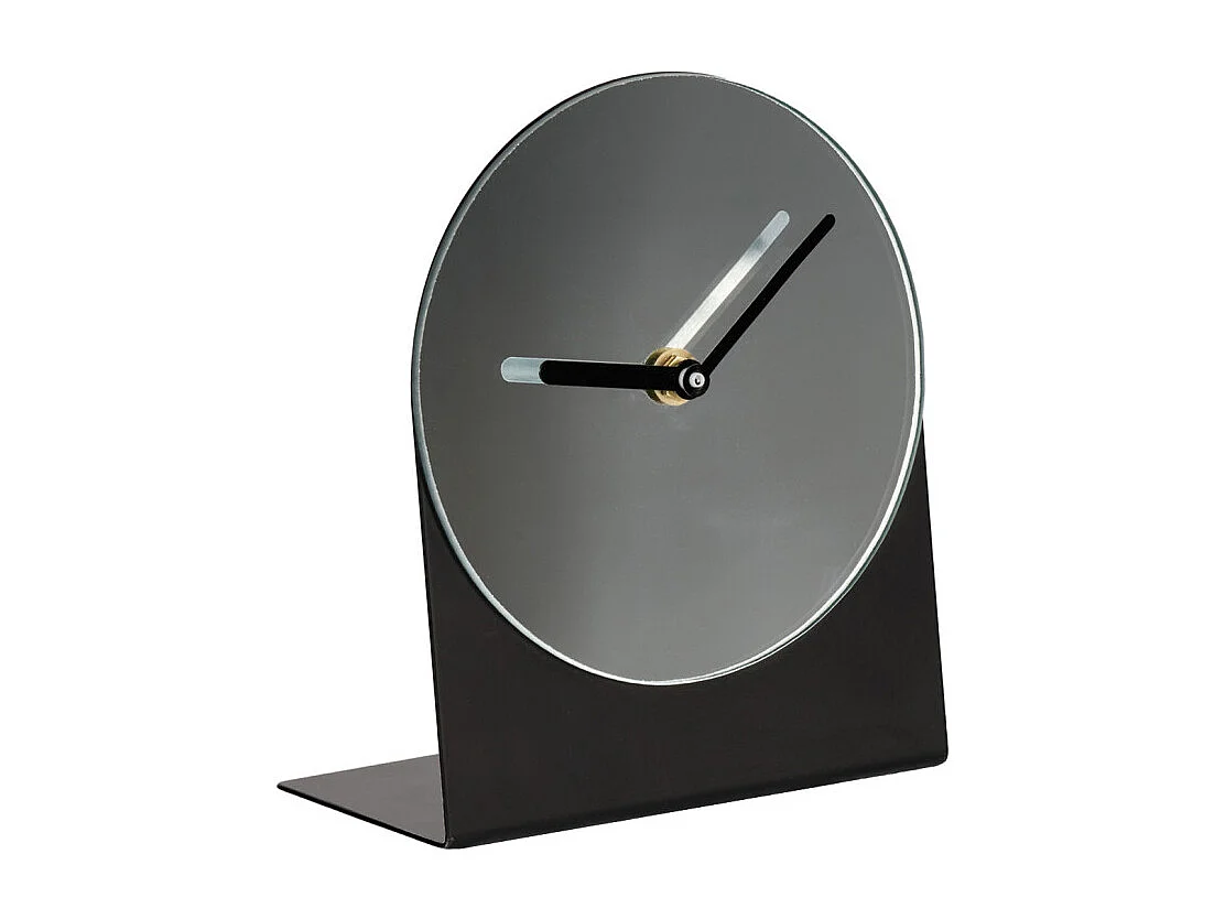Horloge minimaliste en métal noir H. 18 cm avec miroir - REFLEXIO 8702